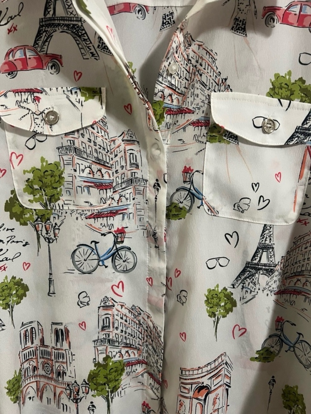 Karl Lagerfeld White Paris Sketch Button-Front Shirt with Red and Green Accents - Picture 9 of 9